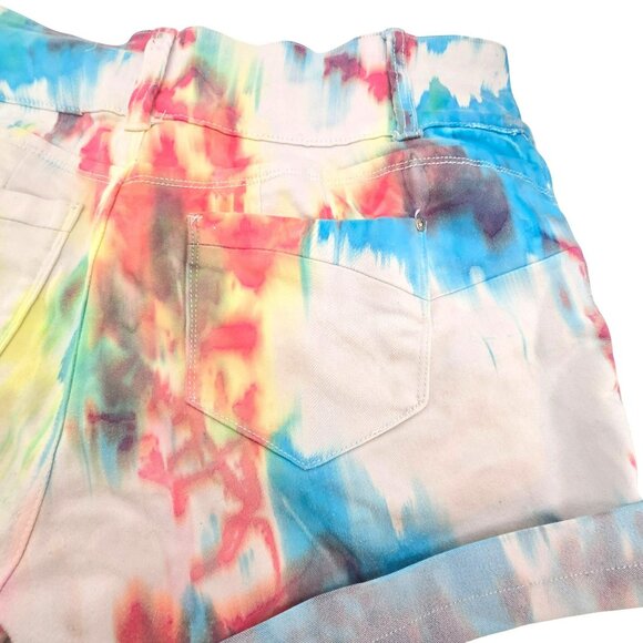 Tie-Dye Shorts Blue Savvy High-Waisted Juniors 3 Button Size 17 (33) JJ3719 - Picture 5 of 8